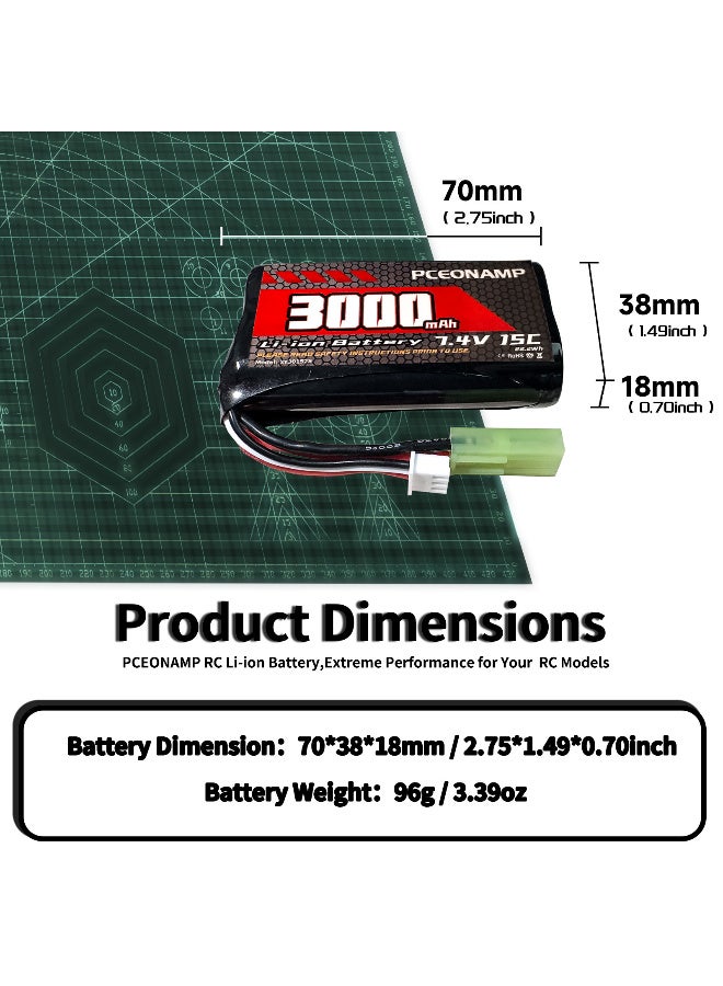 بيسيونأمب بطارية ليثيوم أيون 7.4V 3000mAh 2S قابلة لإعادة الشحن بطارية RC عالية القدرة مع كابل شاحن USB 2 لقارب التحكم عن بعد - Image 2